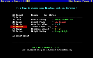 Text Mode MegaRace Car Selection